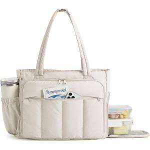image:imageBAGSMART Tote Bag for Women Teacher Tote with Insulated Compartment Large Puffer Work Tote Handbags for WorkDark Beige