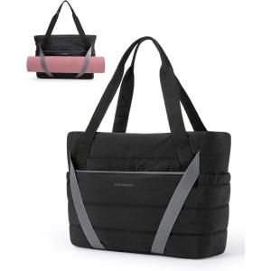 image:imageBAGSMART Tote Bag for Women with Zipper and Yoga Mat Straps Quilted Gym Tote for Travel Work SportBlack