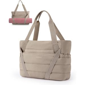 image:imageBAGSMART Tote Bag for Women with Zipper and Yoga Mat Straps Quilted Gym Tote for Travel Work SportCamel