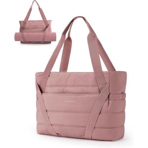 image:imageBAGSMART Tote Bag for Women with Zipper and Yoga Mat Straps Quilted Gym Tote for Travel Work SportDark Pink