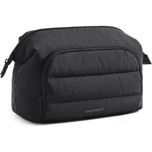 image:imageBAGSMART Travel Makeup Bag Cosmetic Bag Small Make Up Organizer CaseWideopen Pouch for Women Purse for Toiletries Accessories Brushes Pink01Black
