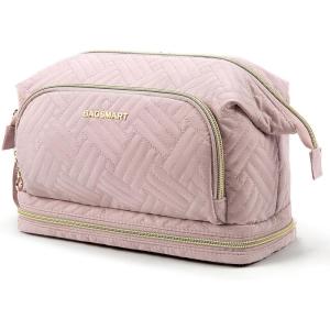 image:imageBAGSMART Travel Makeup Bag Cosmetic Bag Small Make Up Organizer CaseWideopen Pouch for Women Purse for Toiletries Accessories Brushes Pink112 Layers Pink