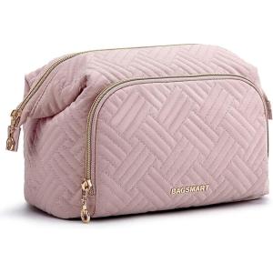 image:imageBAGSMART Travel Makeup Bag Cosmetic Bag Small Make Up Organizer CaseWideopen Pouch for Women Purse for Toiletries Accessories Brushes PinkA1 Layer Pink