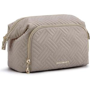 image:imageBAGSMART Travel Makeup Bag Cosmetic Bag Small Make Up Organizer CaseWideopen Pouch for Women Purse for Toiletries Accessories Brushes PinkB1 Layer Tranquil Gray
