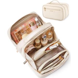 image:imageBAGSMART Travel Makeup Bag Make Up Bag with Multiple Compartments for Organizer Durable amp Compact Cosmetic Organizer for Women for Travel Accessories BeigeBeige