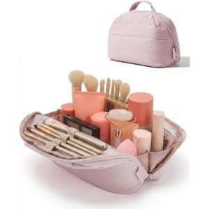 image:imageBAGSMART Travel Makeup Bag for Women Portable Folddown Cosmetic Case Puffy Padded Make Up Organizer Pouch Waterresistant Toiletry Bag for Toiletries Brushes Baby PinkBaby Pink