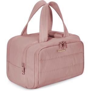image:imageBAGSMART Travel Toiletry Bag Crush Toiletry Bag for Women Wideopen Puffy Toiletry Bags for Traveling Large Travel Cosmetic Makeup Bag Organizer for AccessoriesToiletrie BlueDark Pink