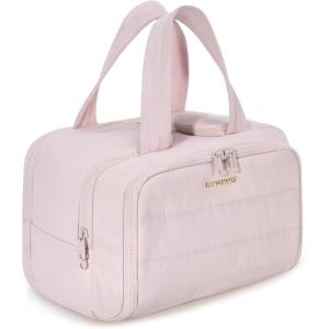 image:imageBAGSMART Travel Toiletry Bag Crush Toiletry Bag for Women Wideopen Puffy Toiletry Bags for Traveling Large Travel Cosmetic Makeup Bag Organizer for AccessoriesToiletrie BluedPink