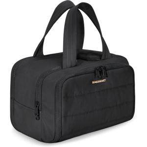 image:imageBAGSMART Travel Toiletry Bag Crush Toiletry Bag for Women Wideopen Puffy Toiletry Bags for Traveling Large Travel Cosmetic Makeup Bag Organizer for AccessoriesToiletrie BlueBlack