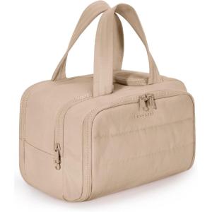 image:imageBAGSMART Travel Toiletry Bag Crush Toiletry Bag for Women Wideopen Puffy Toiletry Bags for Traveling Large Travel Cosmetic Makeup Bag Organizer for AccessoriesToiletrie BluegKhaki