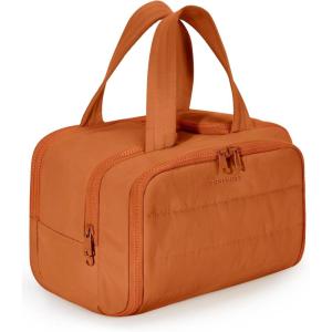 image:imageBAGSMART Travel Toiletry Bag Crush Toiletry Bag for Women Wideopen Puffy Toiletry Bags for Traveling Large Travel Cosmetic Makeup Bag Organizer for AccessoriesToiletrie BluefSandstore Brown