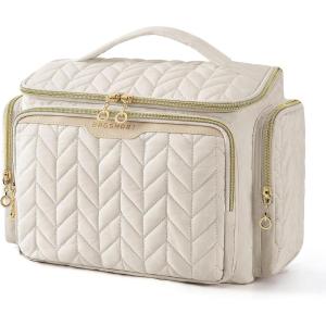 image:imageBAGSMART Travel Toiletry Bag Large Wideopen Travel Bag for Toiletries Makeup Cosmetic Travel Bag with HandleNavyBeige