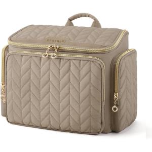 image:imageBAGSMART Travel Toiletry Bag Large Wideopen Travel Bag for Toiletries Makeup Cosmetic Travel Bag with HandleNavyCamel