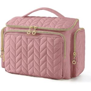 image:imageBAGSMART Travel Toiletry Bag Large Wideopen Travel Bag for Toiletries Makeup Cosmetic Travel Bag with HandleNavyDark Pink