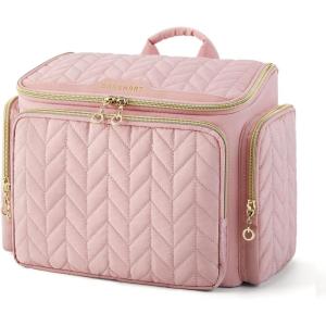 image:imageBAGSMART Travel Toiletry Bag Large Wideopen Travel Bag for Toiletries Makeup Cosmetic Travel Bag with HandleNavyPink