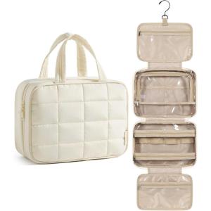 image:imageBAGSMART Travel Toiletry Bag with Jewelry Organizer Hanging Travel Bag for Toiletries Puffy Makeup Cosmetic Bag Organizer Carryon Travel Accessories Essentials BeigeMBeige3