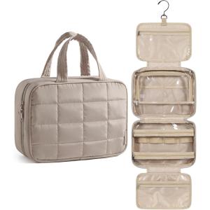 image:imageBAGSMART Travel Toiletry Bag with Jewelry Organizer Hanging Travel Bag for Toiletries Puffy Makeup Cosmetic Bag Organizer Carryon Travel Accessories Essentials BeigeMCamel3