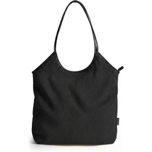 image:imageBAGSMRT Corduroy Tote Bag for Women Beach Bag with Zipper Casual Shoulder Bag Lightweight Travel Tote Hobo Handbag  PU Leather Handles 14L Capacity Inner Pocket Beach Travel Shopping CampusBlack
