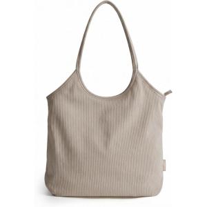 image:imageBAGSMRT Corduroy Tote Bag for Women Beach Bag with Zipper Casual Shoulder Bag Lightweight Travel Tote Hobo Handbag  PU Leather Handles 14L Capacity Inner Pocket Beach Travel Shopping CampusBrown