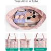 image:imageBAGSMART Expandable Tote Bag for Women Zippered Puffer Design with WaterResistant Quilted Nurse and CarryOn Travel Bag Pink