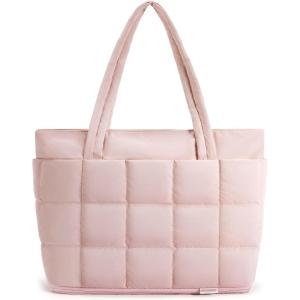 image:imageBAGSMART Expandable Tote Bag for Women Zippered Puffer Design with WaterResistant Quilted Nurse and CarryOn Travel Bag Pink
