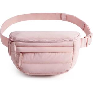 image:imageBAGSMART Fanny Packs for Women Two Way Zipper Belt Bag with Adjustable Strap Puffy Fashion Waist Packs for Traveling Workout BrownBaby Pink