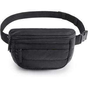 image:imageBAGSMART Fanny Packs for Women Two Way Zipper Belt Bag with Adjustable Strap Puffy Fashion Waist Packs for Traveling Workout BrownBlack