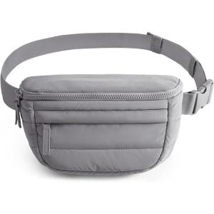 image:imageBAGSMART Fanny Packs for Women Two Way Zipper Belt Bag with Adjustable Strap Puffy Fashion Waist Packs for Traveling Workout BrownDark Grey