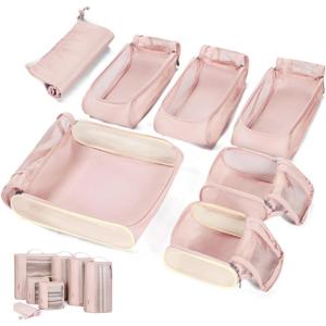 image:imageBAGSMART Keep Shape Packing Cubes 7 Set for Travel Lightweight Cubes Suitcase Organizer Bags Set for Essentials02Baby Pink