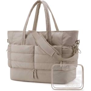 image:imageBAGSMART Large Travel Duffel Bag with Shoe Compartment Puffer CarryOn Gym Weekender Bag for Women CamelCamel