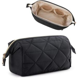 image:imageBAGSMART Makeup Bag Travel Makeup Bag Cute Puffy Make Up Bag Wideopen Cosmetic Bags for Women Small Makeup Pouch for Travel Essentials Toiletries Accessories BlackABlack