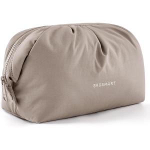 image:imageBAGSMART Makeup Bag Travel Toiletry Bag Cute Make Up Bag Large Capacity Cosmetic Bags for Women Wideopen Makeup Pouch Travel Essentials Toiletries Accessories Brushes PinkCamel