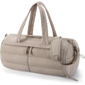 image:imageBAGSMART Puffer Gym Bag for Women Lightweight Duffel Bag with Shoe Compartment Weekender Bags with Wet Pocket Workout Overnight Carry on Bag for Travel BeigeCamel