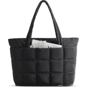 image:imageBAGSMART Expandable Tote Bag for Women Puffer Work Tote Handbag Quilted Carry On Bag for Travel GymBlack