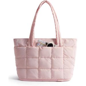image:imageBAGSMART Expandable Tote Bag for Women Puffer Work Tote Handbag Quilted Carry On Bag for Travel GymBlush Pink
