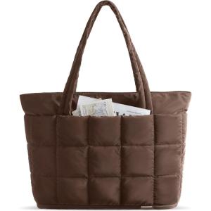 image:imageBAGSMART Expandable Tote Bag for Women Puffer Work Tote Handbag Quilted Carry On Bag for Travel GymChocolate