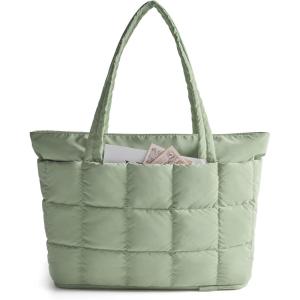 image:imageBAGSMART Expandable Tote Bag for Women Puffer Work Tote Handbag Quilted Carry On Bag for Travel GymGreen