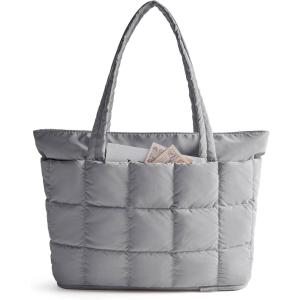 image:imageBAGSMART Expandable Tote Bag for Women Puffer Work Tote Handbag Quilted Carry On Bag for Travel GymGrey