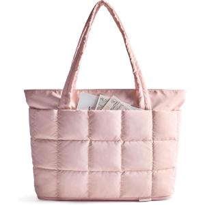 image:imageBAGSMART Expandable Tote Bag for Women Puffer Work Tote Handbag Quilted Carry On Bag for Travel GymLight Pink