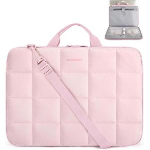 image:imageBAGSMART Laptop Case with Handle Puffy Laptop Sleeve Bag for Women MacBook Case for Dell HP Lenovo MacBook AirPro 15156 inch BlackPinkshoulder Strap