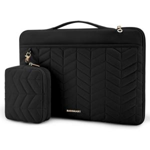 image:imageBAGSMART Laptop Case with Handle Puffy Padded Laptop Bag Sleeve for Women Portable MacBook AirPro Computer Case 1516 inch BlackWith AccessoriesBlack