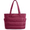 image:imageBAGSMART Tote Bag for Women Lightweight Puffy Tote Bag with Compartments Shoulder Bag Handbag for Travel Work Gym  Lightweight Puffy Quilted for Travel WorkVintage Berry