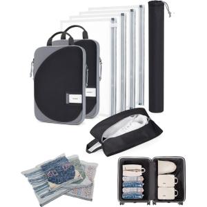 image:imageBAGSMART 8 Pcs Compression Packing Cubes Travel Packing Cubes with 4 Pack Vacuum Storage Bags for Women Travel Essentials Handrolled Space Saver Bags Black