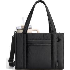 image:imageBAGSMART Boxy Tote Bag for Women Crossbody Bag with Zipper Crush Bow Purses for Travel Work CollegeBlack