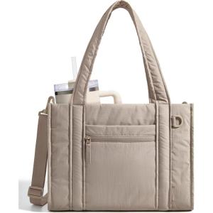 image:imageBAGSMART Boxy Tote Bag for Women Crossbody Bag with Zipper Crush Bow Purses for Travel Work CollegeCamel