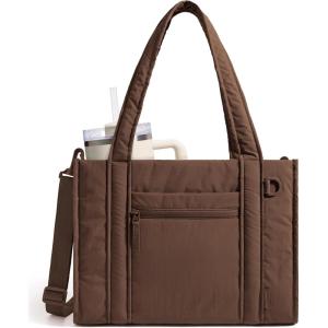 image:imageBAGSMART Boxy Tote Bag for Women Crossbody Bag with Zipper Crush Bow Purses for Travel Work CollegeChocolate
