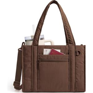 image:imageBAGSMART Boxy Tote Bag for Women Crossbody Bag with Zipper Crush Bow Purses for Travel Work CollegeCoffee