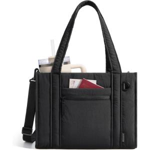 image:imageBAGSMART Boxy Tote Bag for Women Crossbody Bag with Zipper Crush Bow Purses for Travel Work CollegeJet Black