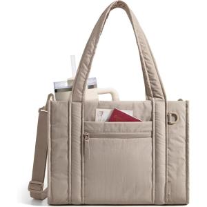 image:imageBAGSMART Boxy Tote Bag for Women Crossbody Bag with Zipper Crush Bow Purses for Travel Work CollegeTan