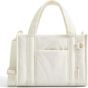 image:imageBAGSMART Boxy Tote Bag for Women Crossbody Bag with Zipper Crush Bow Purses for Travel Work CollegeWhite